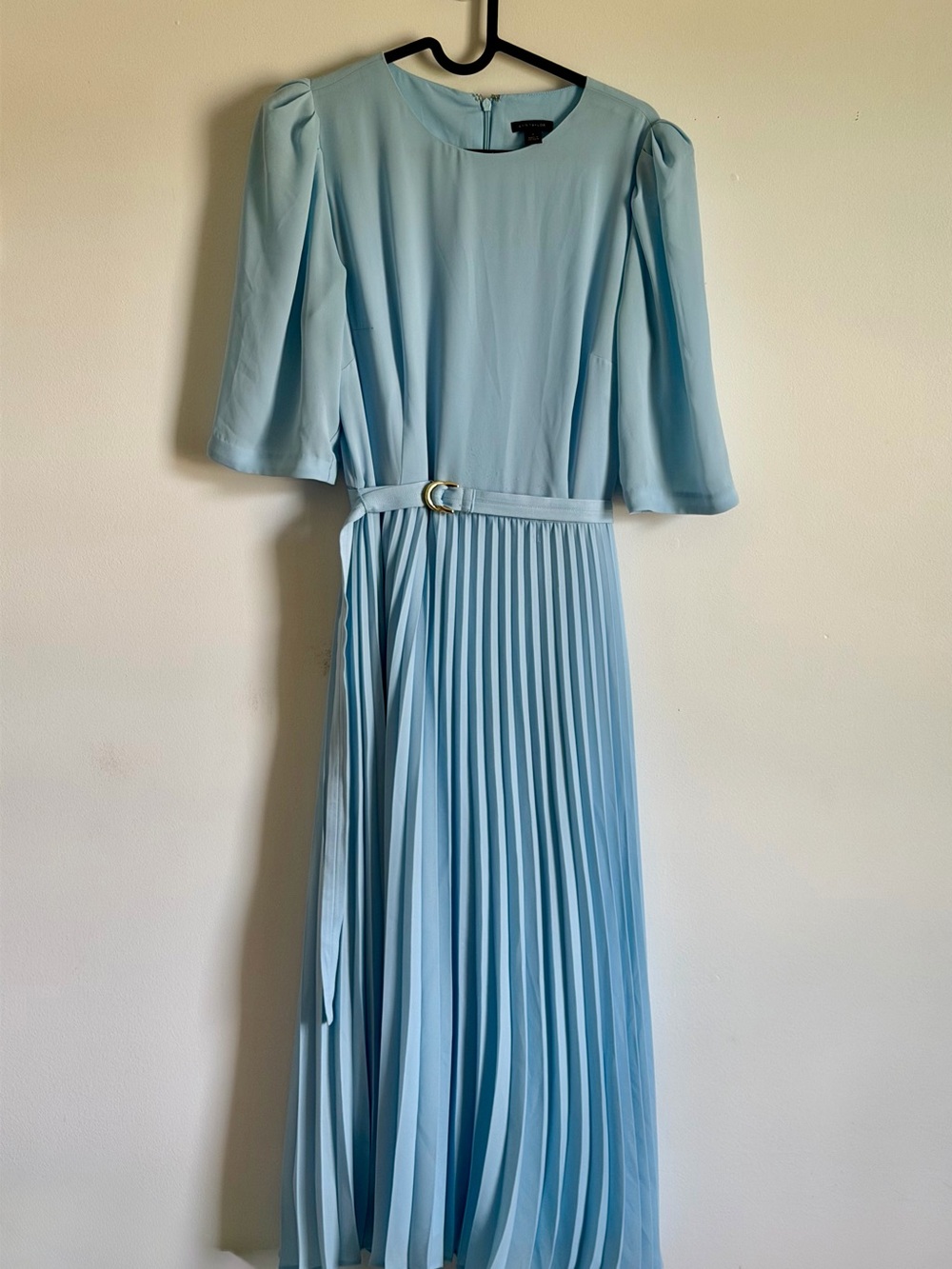 Ann Taylor Sky Blue Pleated Midi Dress with Belt - Picture 2 of 3